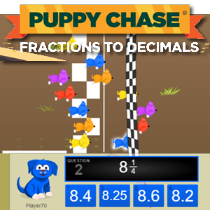 juego puppy chase fracciones a decimales