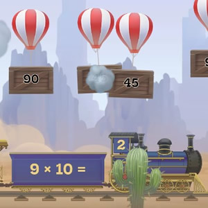 juego del tren de las tablas de multiplicar con el número 9