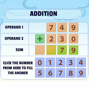 sumas de tres cifras con llevadas, juego online de matemáticas