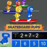 SKATEBOARD PUPS: Sumas y Restas de 3 Números