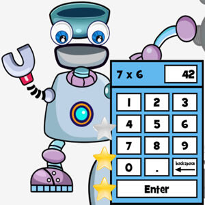Juego educativo para construir un robot con multiplicaciones